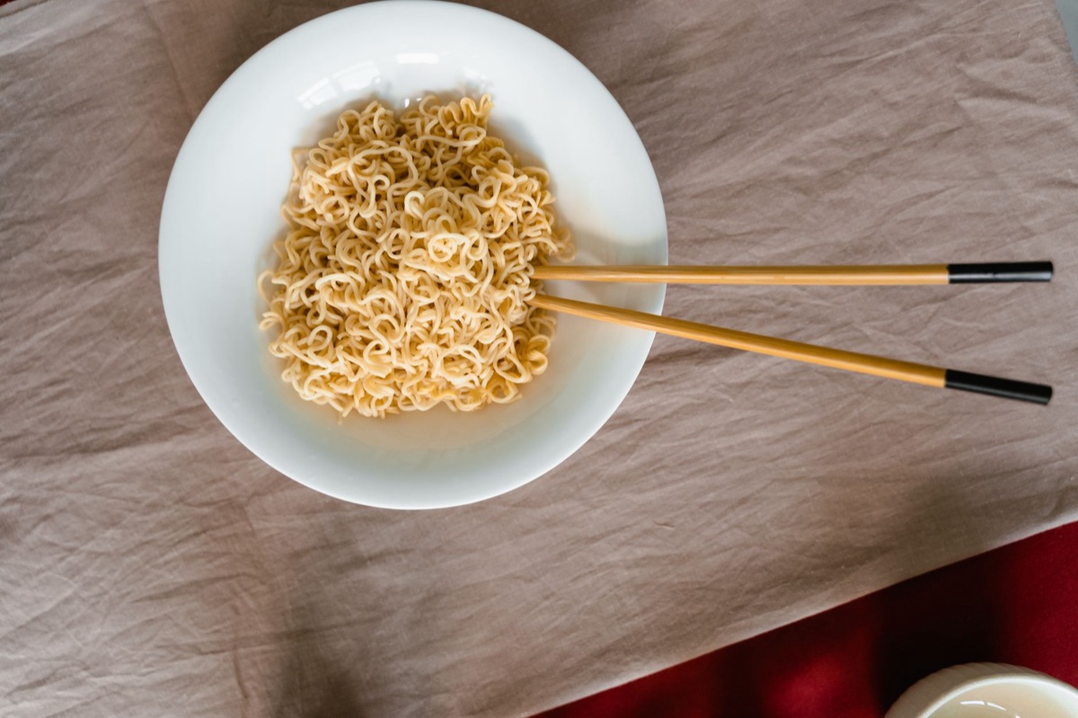 Close-up texture of cooked ramen noodles