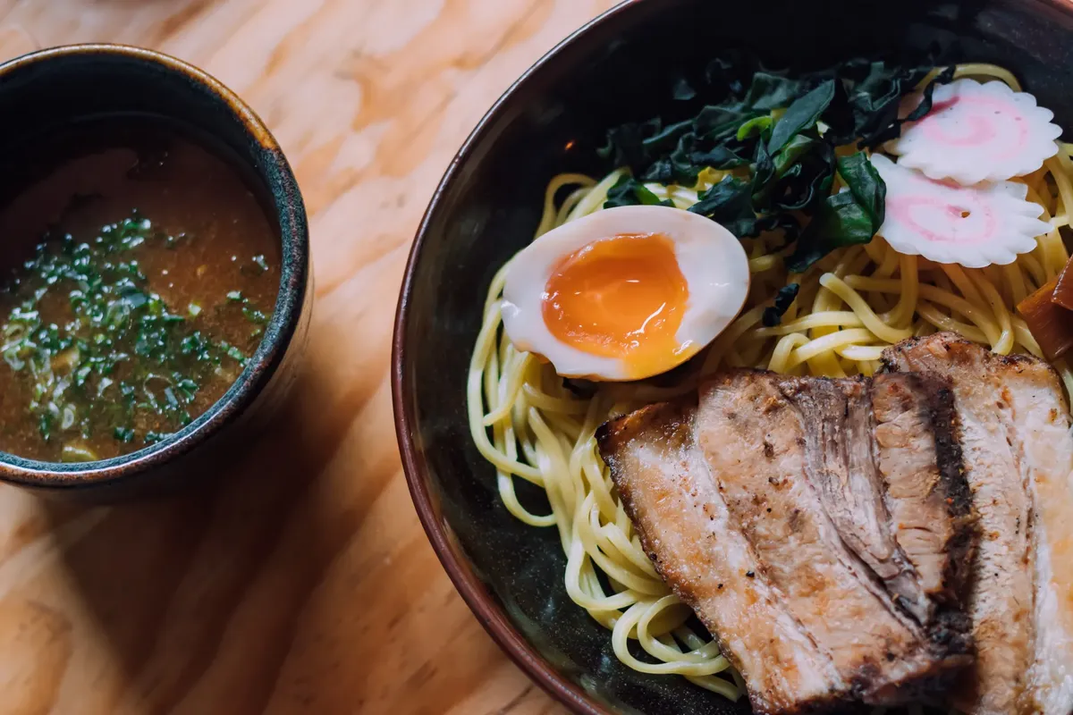 Delicious traditional Japanese ramen with tender pork, soft-boiled egg, and flavorful broth.
