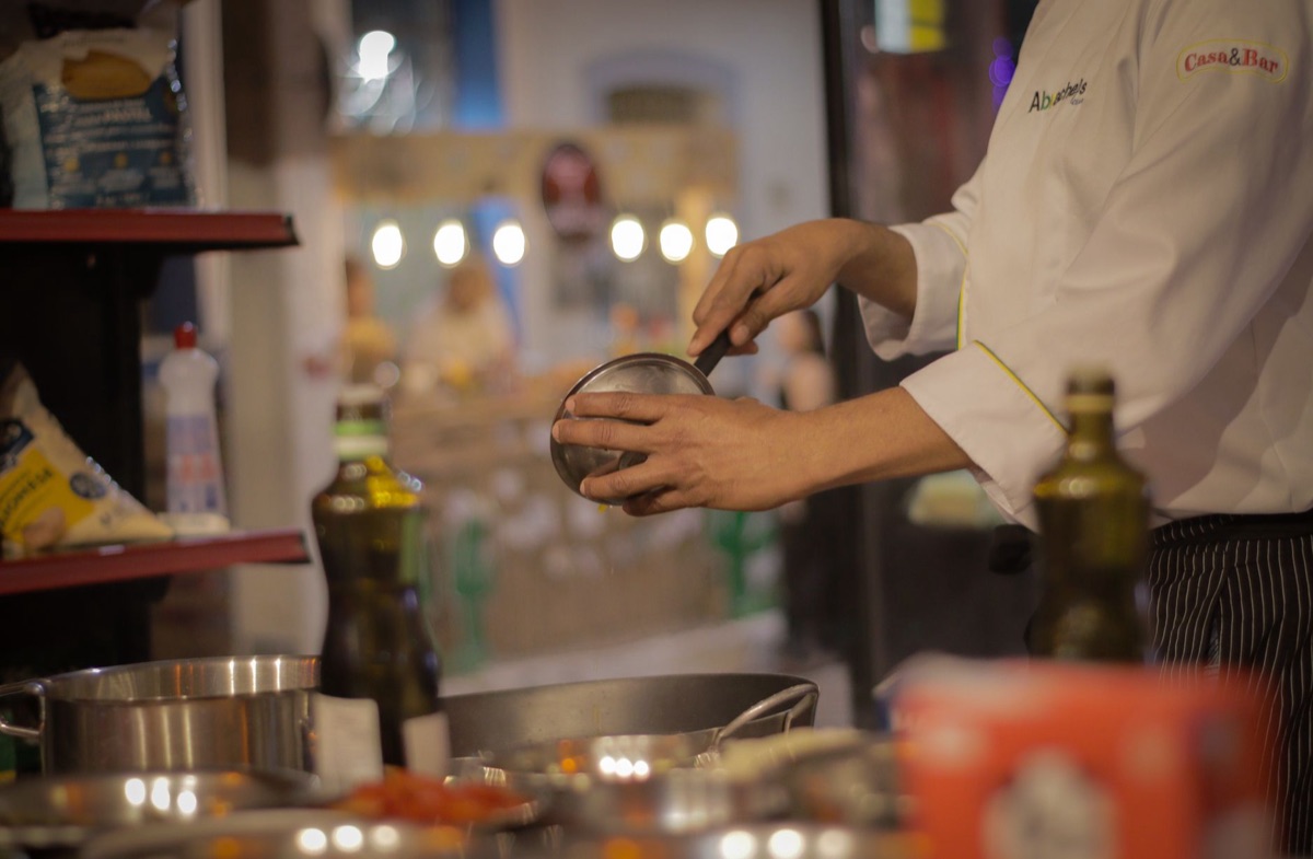 Ramen chef preparing soup