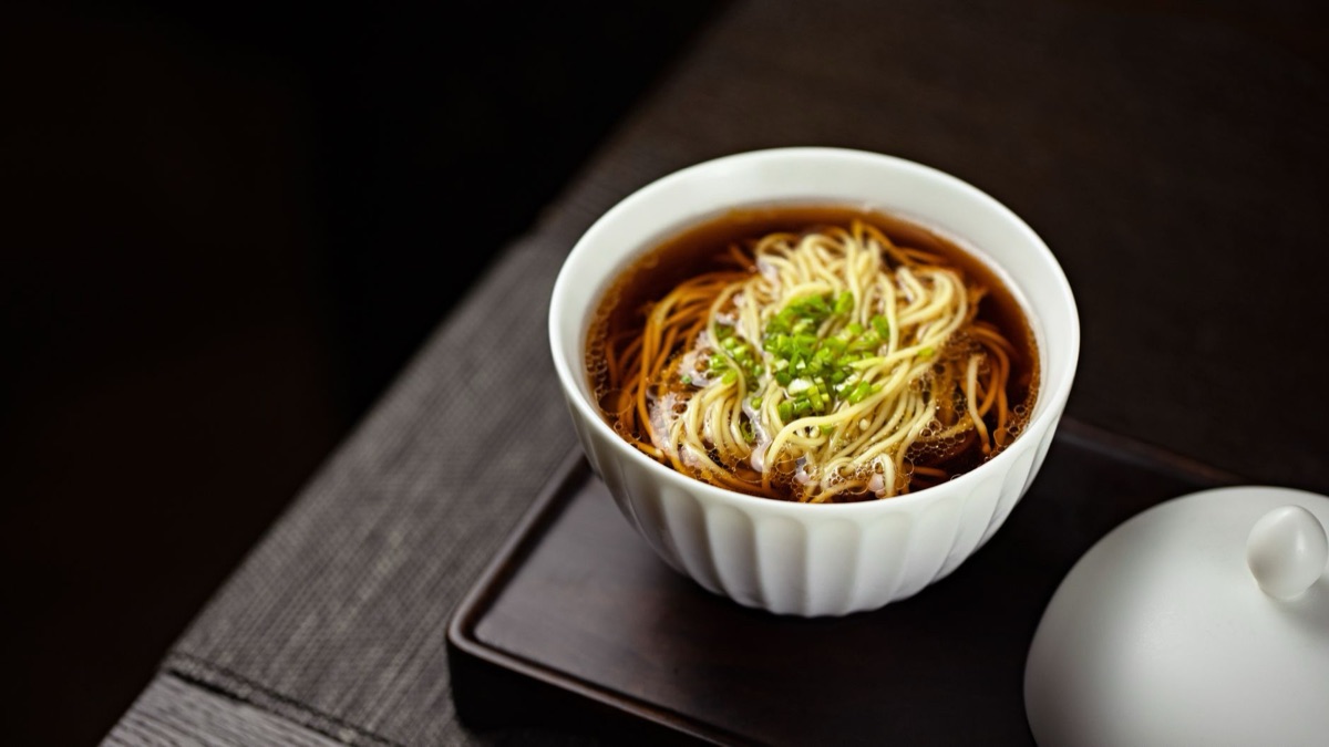 Ramen soup bowl with packaging in Southeast Asian market