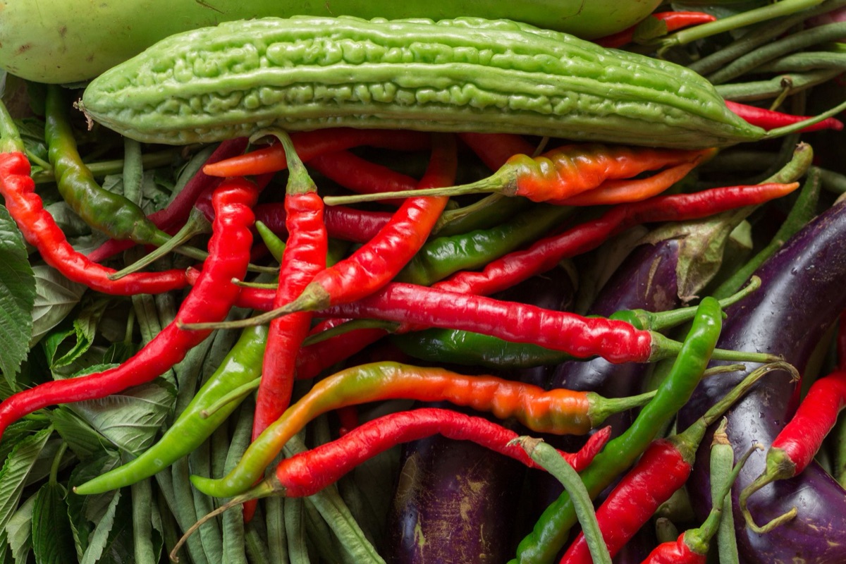 red chili and green onion contrast