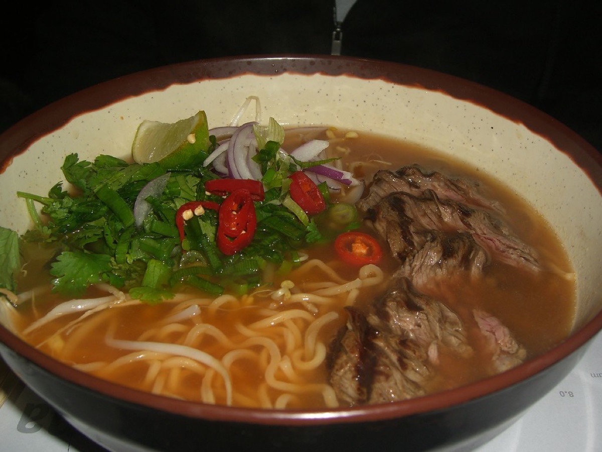 Japanese ramen broth with green onions