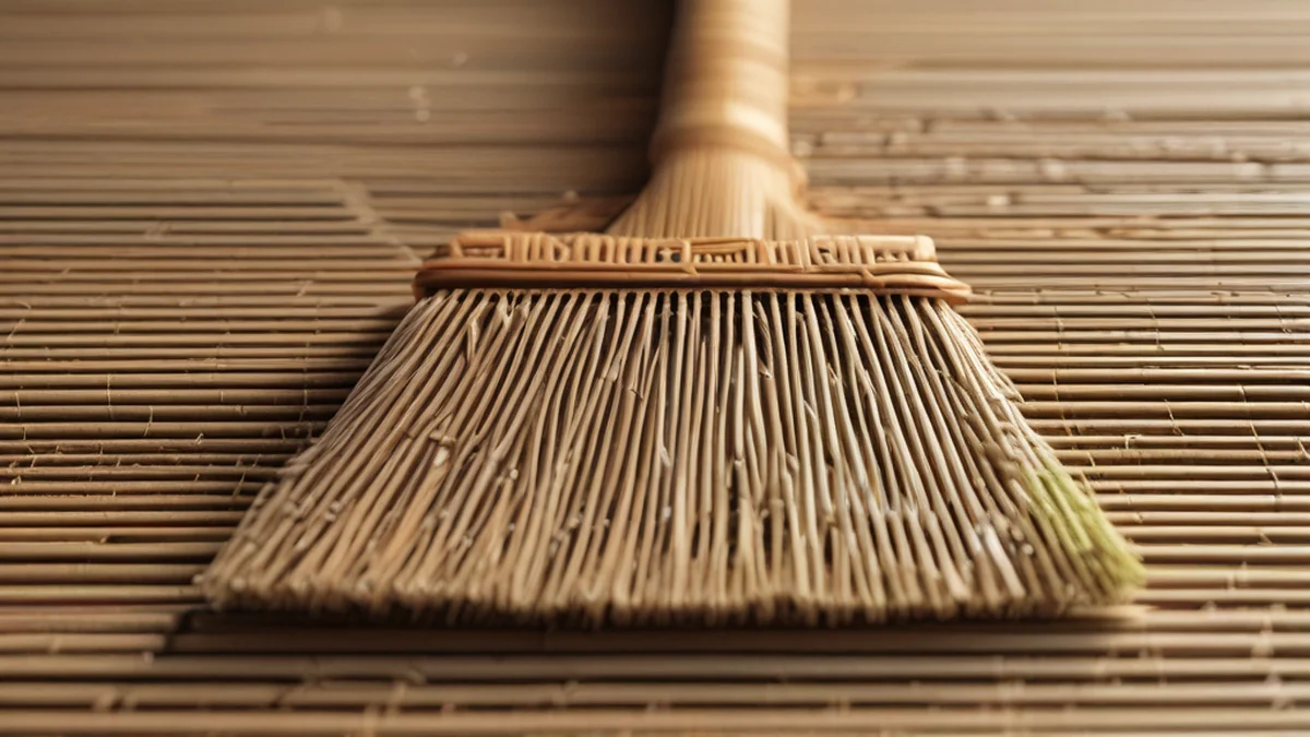 Bambusbroom, vezelfijne textuur, natuurlijke bruine kleur, op een geweven mat, zachte licht, zachte scherpste, hoge detail