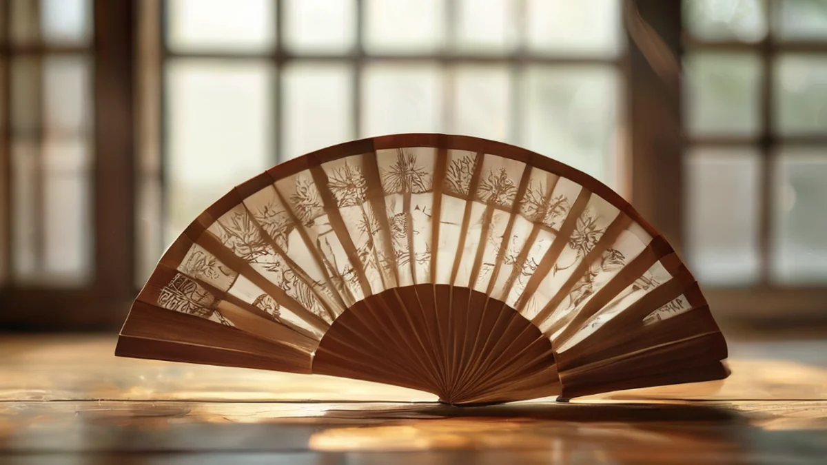 Een traditioneel Japanse vleugel, gemaakt van bambus en papier, gebruikt voor koelte en decoratie.