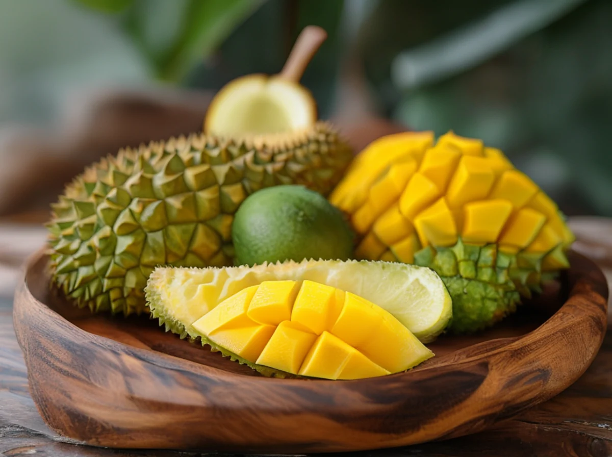Mélange de fruits tropicaux philippin, comprenant des mangues, des ananas et des bananes.