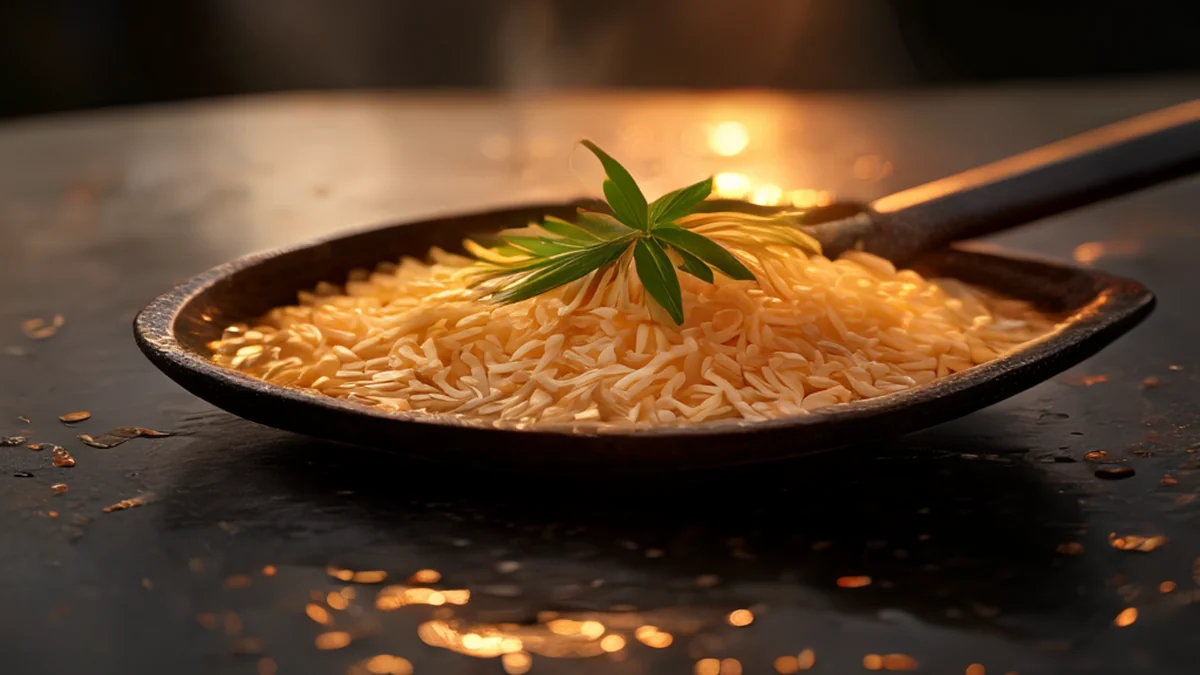 Een lepeltje gebruikt om noodles en rijst te koken.
